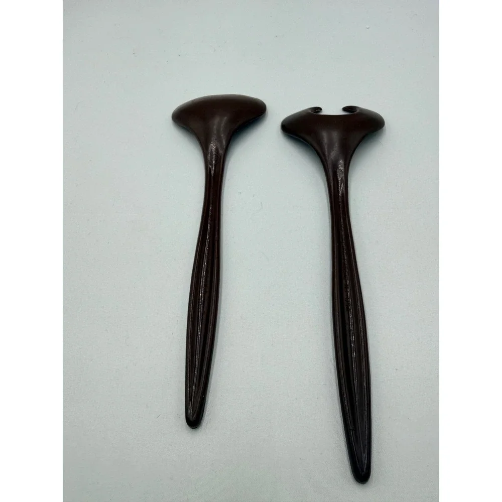 Dawn Salad Server Set Brown Vintage Plastic MCM Spoon Fork